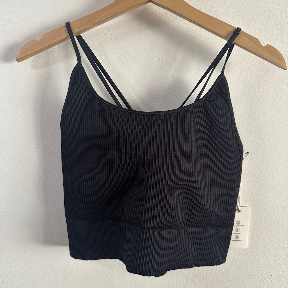 GOOD AMERICAN Black Ribbed Crossback Stretch Top SIZE 7/8 (4XL/5XL) LARGE Active